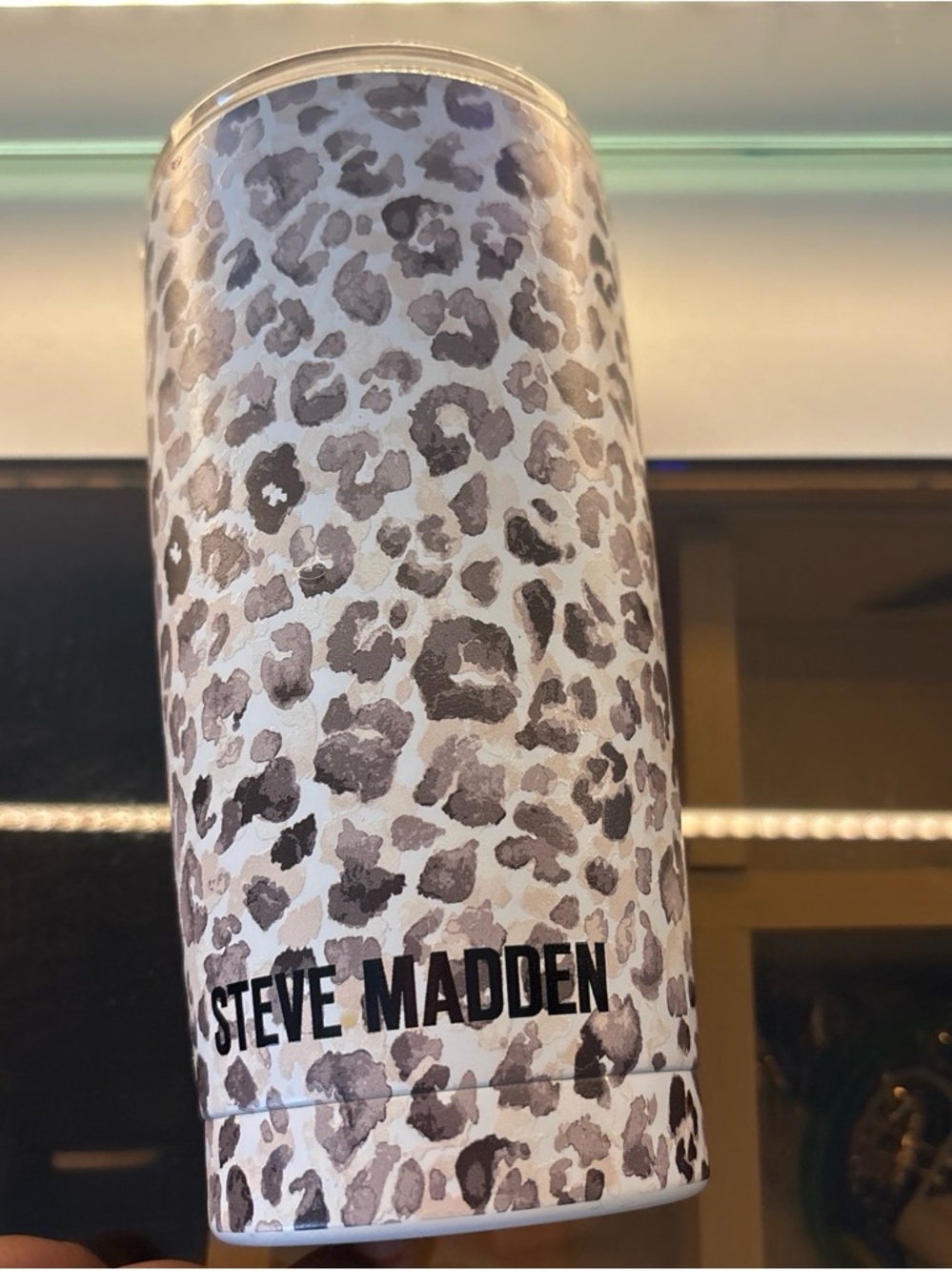 Steve Madden White and Gray Leopard Print Decorative Vase